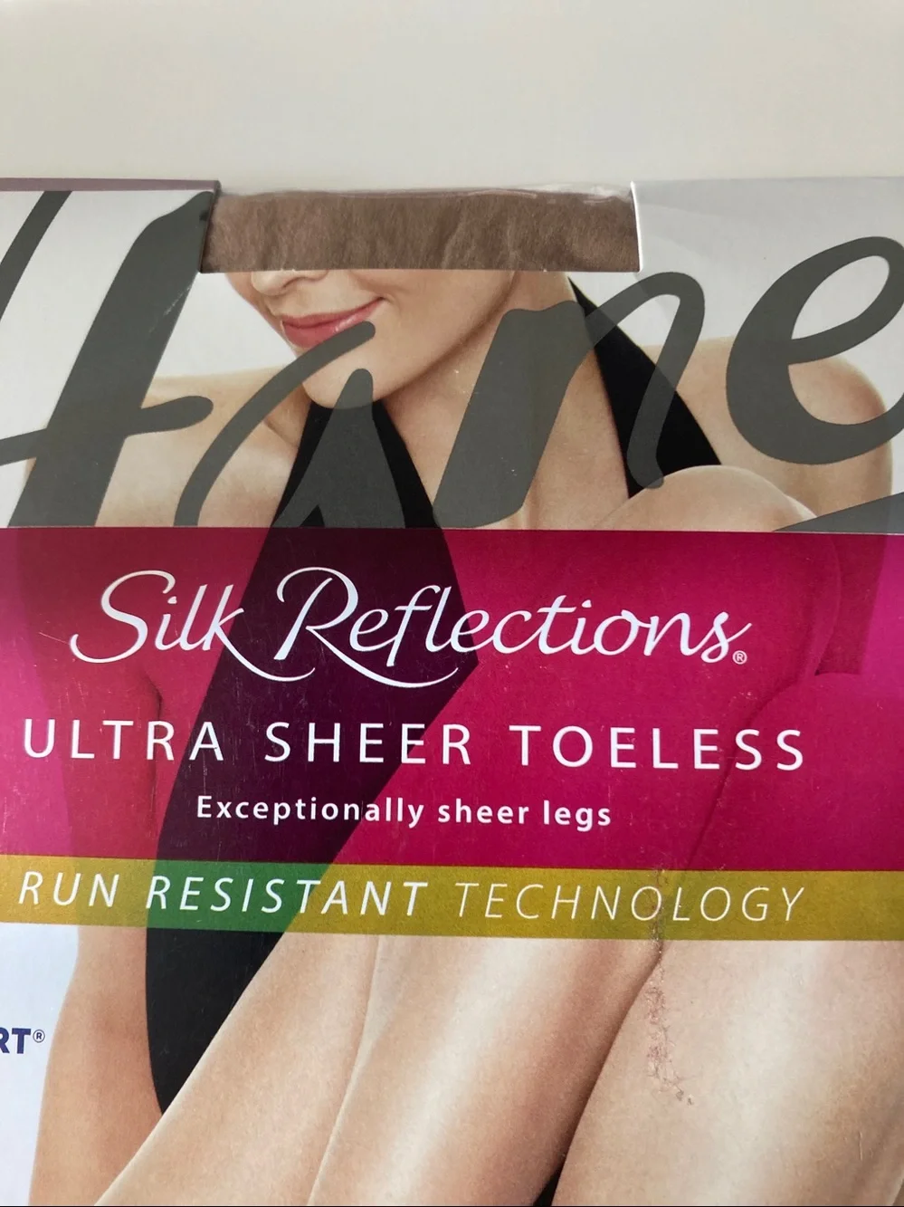 Hanes Silk Reflections Ultra Sheer Toeless Control Top Pantyhose. Buff Size EF.